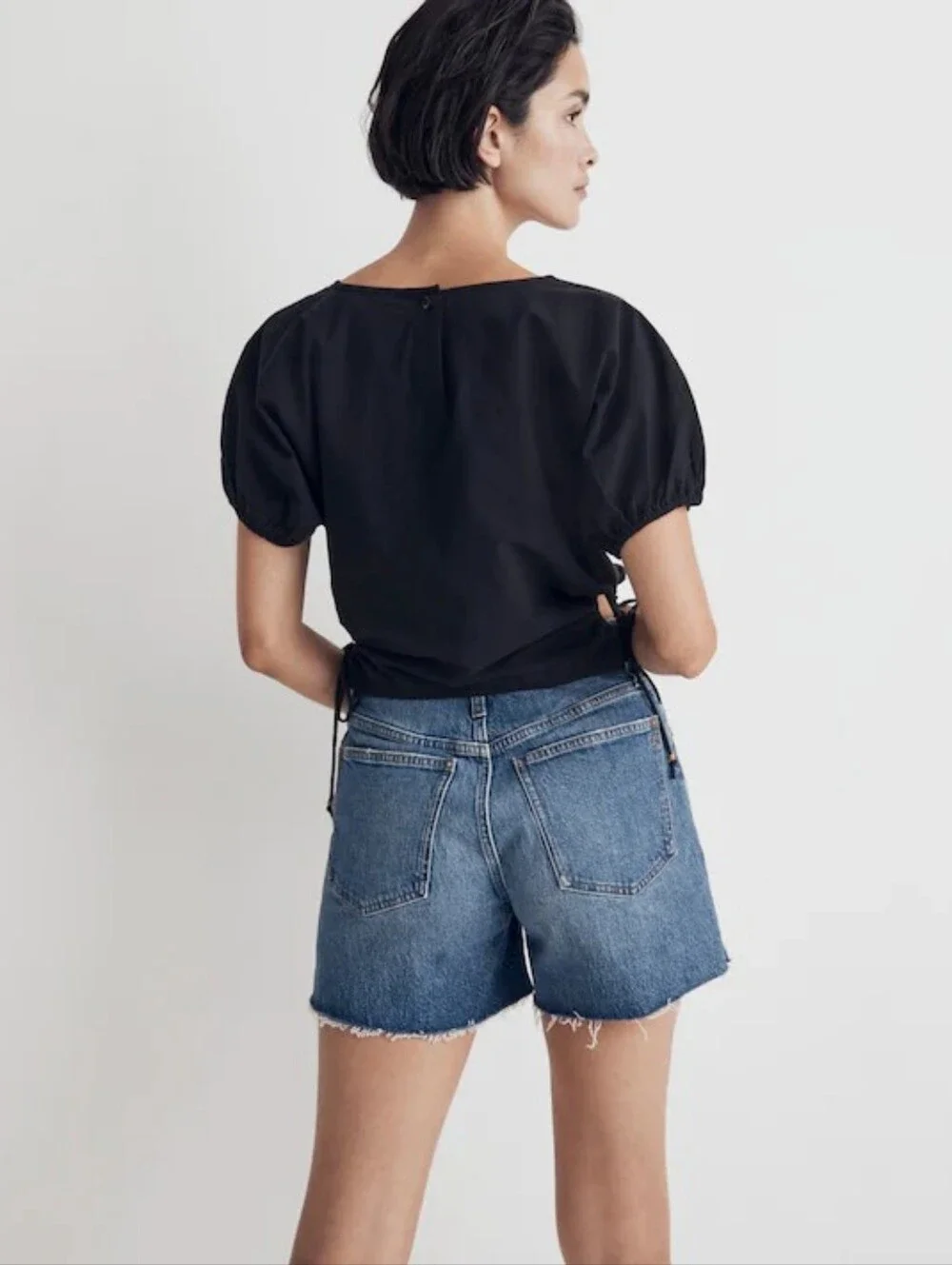 NWT Madewell Embroidered Poplin Puff-Sleeve Cutout Crop Top Size M